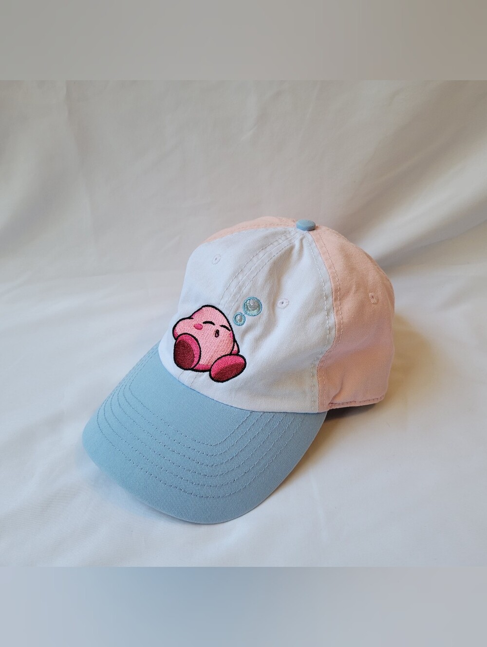 Sleeping Kirby Nintendo Ball Cap Adustable Back Color Block Pink And Blue